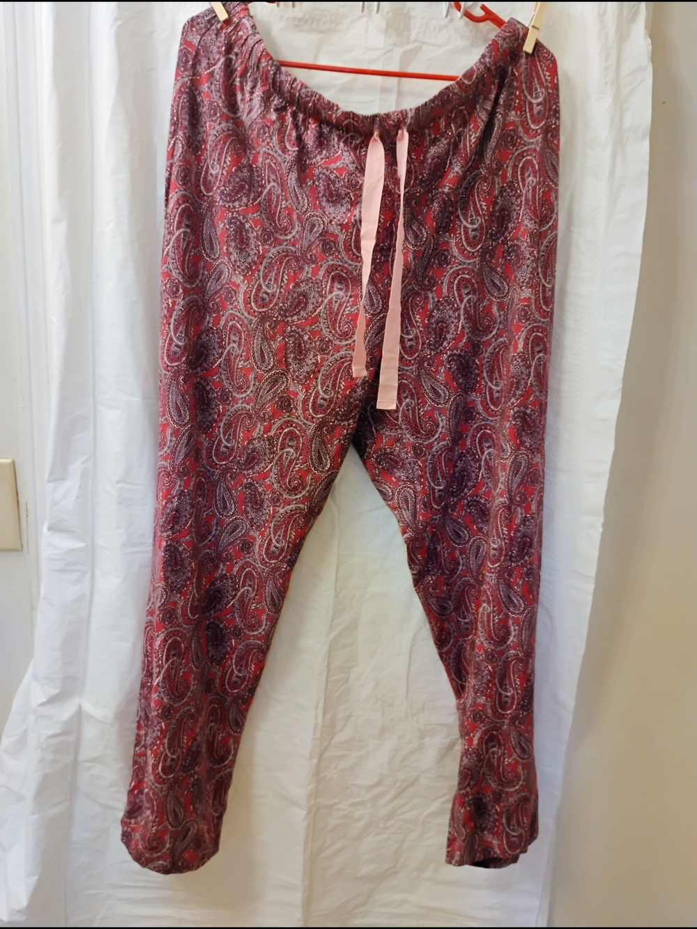 Lands' End Red Paisley Lounge Pants with Pink Drawstring